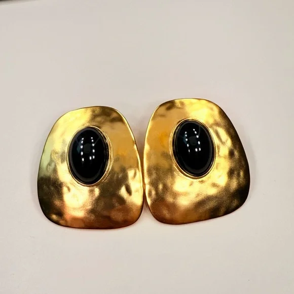 ✨ Saint Laurent Hammered Gold & Black Clip-On Earrings – Modern Statement Design - Picture 3 of 7